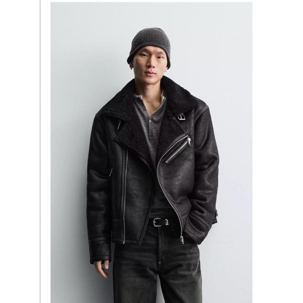 ZARA Faux Leather Jacket เสื้อกันหนาวหนัง ด้านในเป็นเฟอร์นุ่มใส่กันหนาวได้ 1-5 องศา