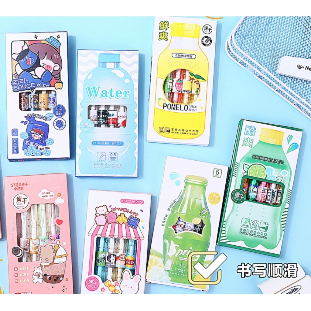 L290 แพคปากกาดำรุ่นขวด ขนาด 0.5 mm 6 แท่ง สไตล์เก๋ไก๋ พร้อมส่งจากไทย