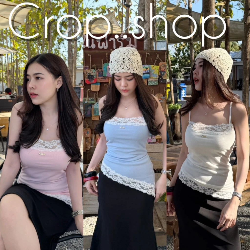 crop..shop เสื้อสายเดี่ยว งานสวย น่ารัก ปลายเฉียง สดุดตาสุดๆ สีสดใส สวยลมุนลงตัวมาก