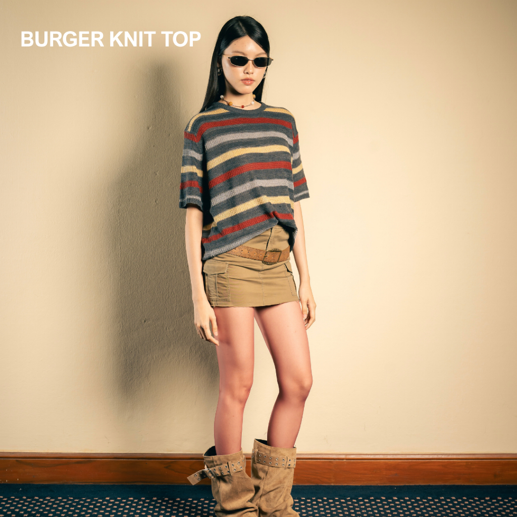 EVERYDAY - Burger Knit Top เสื้อยืดผ้าทอลายทาง รูปที่ 4