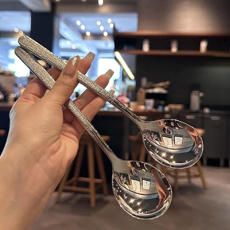 ช้อนซุป สเตนเลส 410 ด้ามจับยาว คุณภาพสูง สําหรับอาหารเย็น กาแฟ ขนมหวาน(20cm)