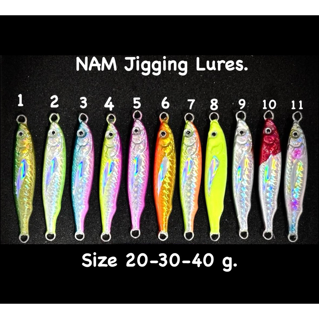 เหยื่อจิ๊ก Nam jigging lures. เหยื่อลงน้ำเร็ว ใช้ได้ผลดีเยี่ยม ขนาด 20-30-40-60กรัม มีสต้อค พร้อมส่ง