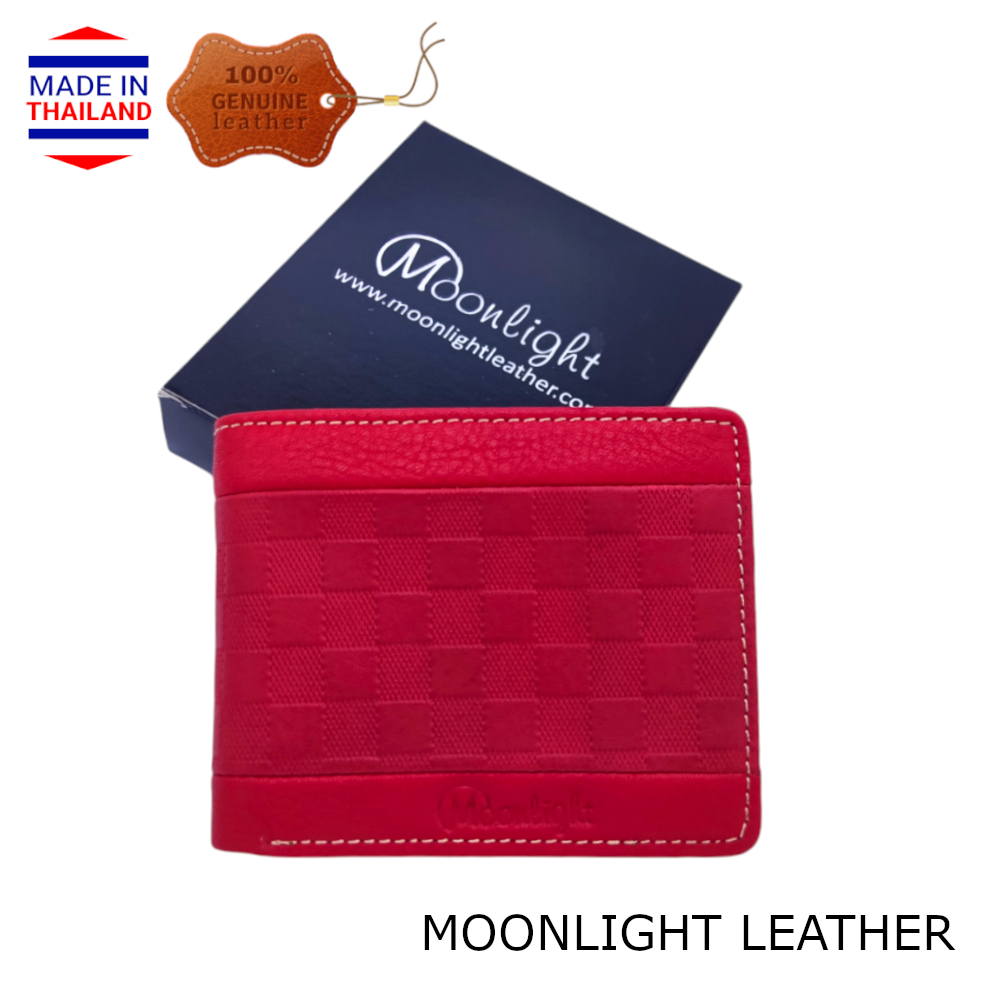[บาง] กระเป๋าสตางค์หนังวัวแท้ Moonlight ฟอกแบบชามัวร์ ทนน้ำ นุ่ม เท่ เบาบาง สีแดง มีกล่อง