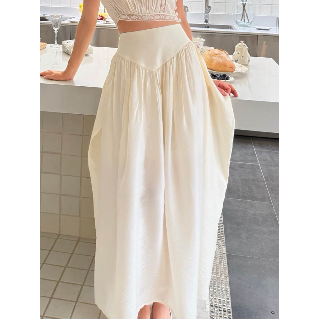 Pleased Crème v-waist maxi skirt