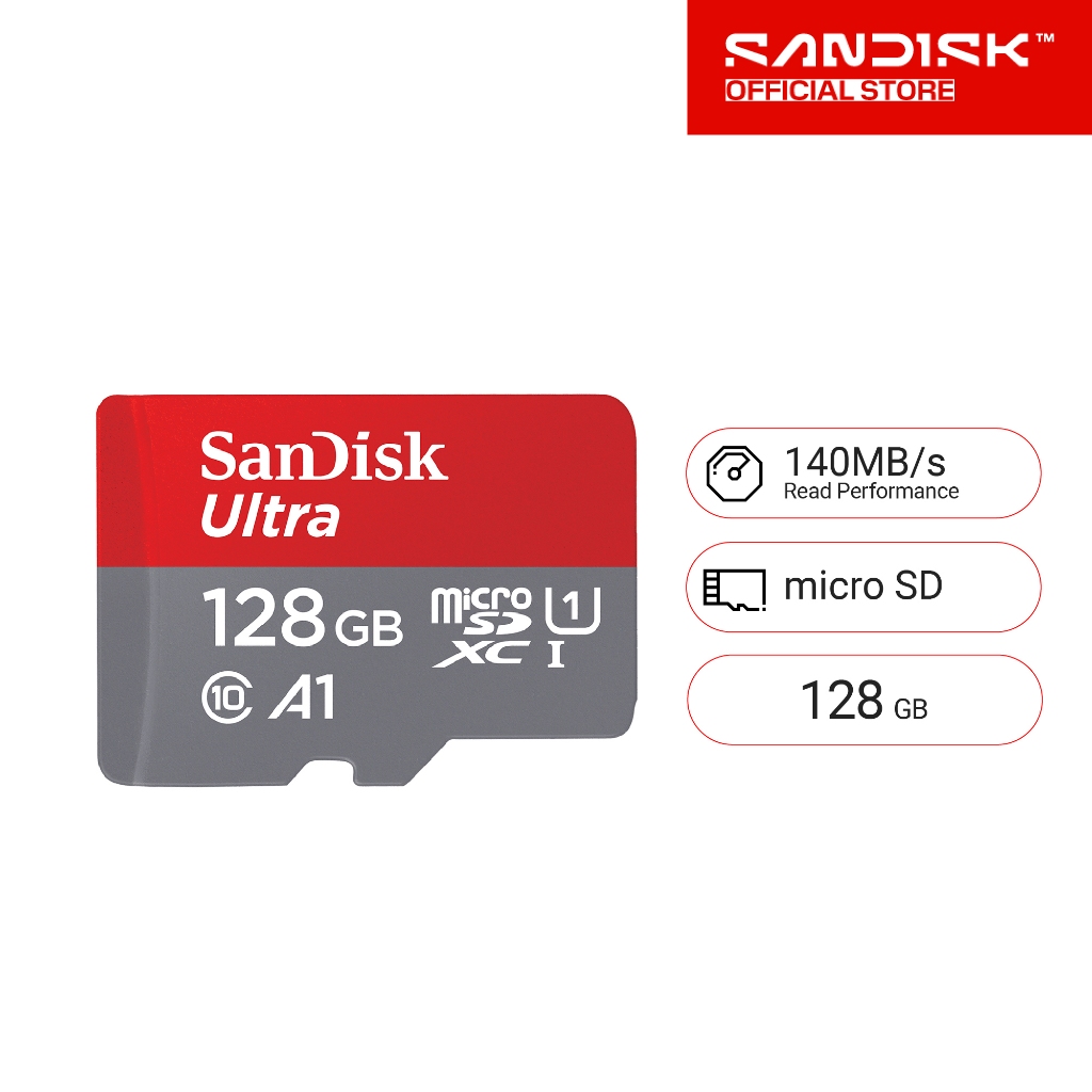 SanDisk Ultra MicroSDXC UHS-I 128GB ความเร็วสูงสุด 140 MB/s U1 A1  (SDSQUAB-128G-GN6MN)