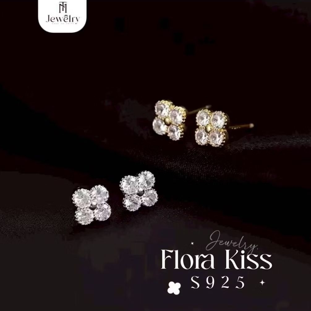 TM Jewelry✨ ต่างหูเงินแท้ 92.5% รุ่น Flora Kiss 🌸 ต่างหูผู้หญิง ตุ้มหูเพชร ตุ้มหูแฟชั่น ดีไซน์ดอกไม้