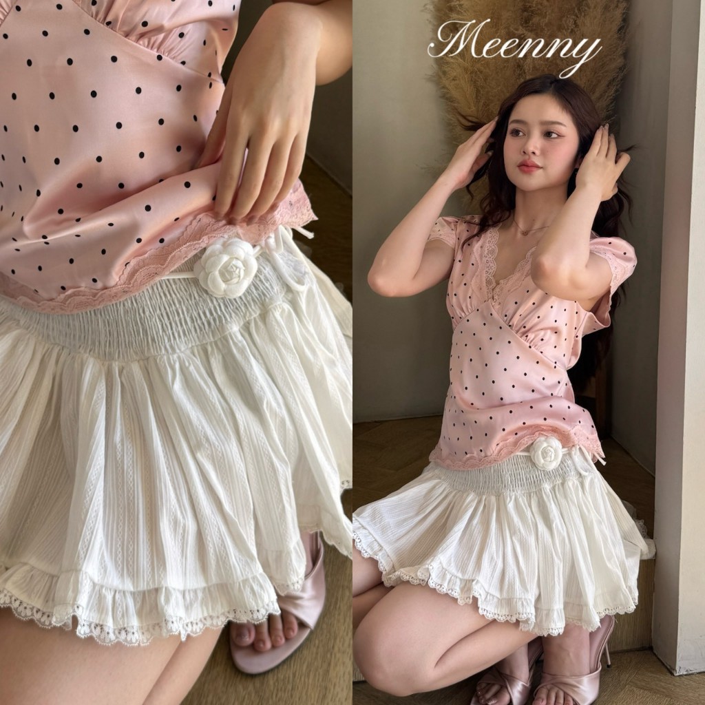 Meenny Closet | LX02 (มีSize) กระโปรงน่ารักเเต่งดีเทลดอกไม้ MEENNY รูปที่ 5