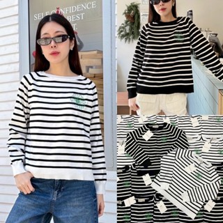 🍊 VL 5126 เสื้อสเวตเตอร์แขนยาว ลายขวาง ปักดอกไม้