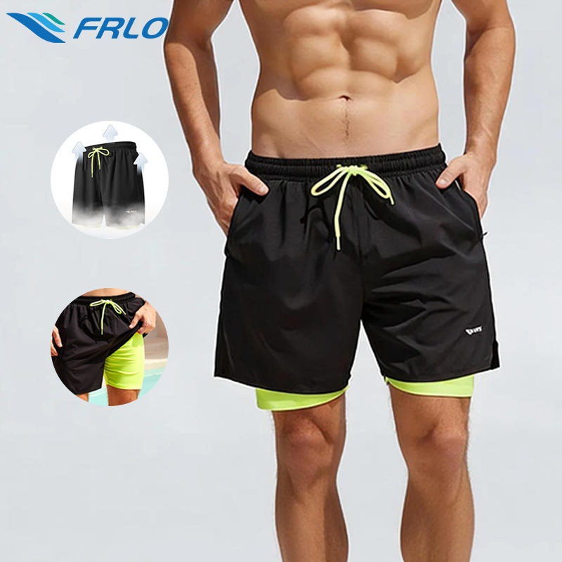 FRLO กางเกงวิ่งขาสั้น 2IN1 มีซับใน กางเกงขาสั้น ผ้าร่มแห้งไว เอวยางยืด เหมาะกีฬาทุกประเภท