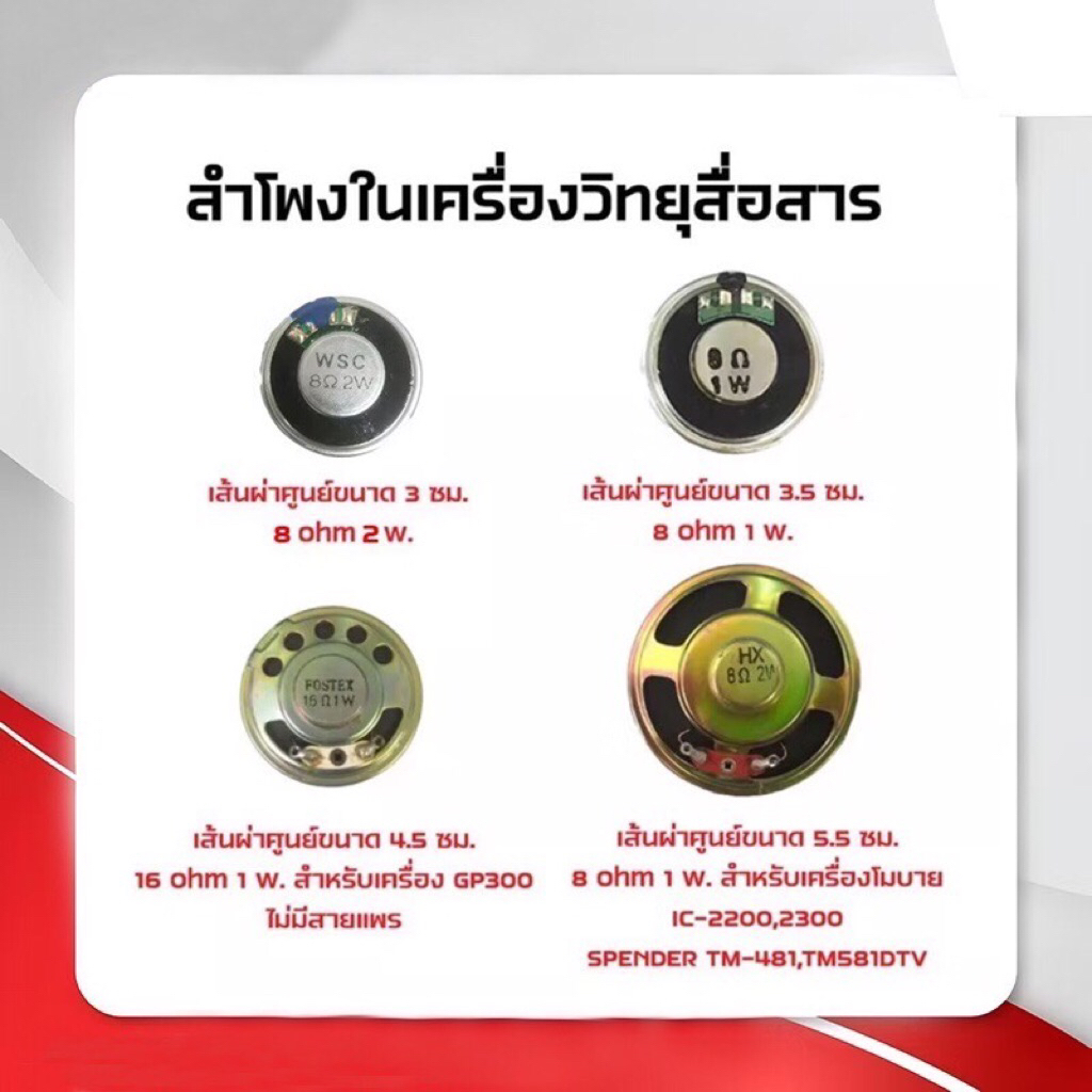 อะไหล่ลำโพงในเครื่องวิทยุสื่อสาร มีครบสำหรับทุกรุ่น สอบถามก่อนได้ครับ