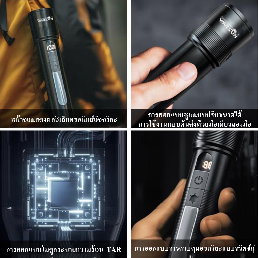 ไฟฉาย LED Warsun NB01  ซูมได้   กันน้ำ IPX5  ชาร์จ Type-C  โหมดไฟ 9 โหมด  แบตเตอรี่ชาร์จได้  สำหรับกิจกรรมกลางแจ้ง - รูปที่ 7