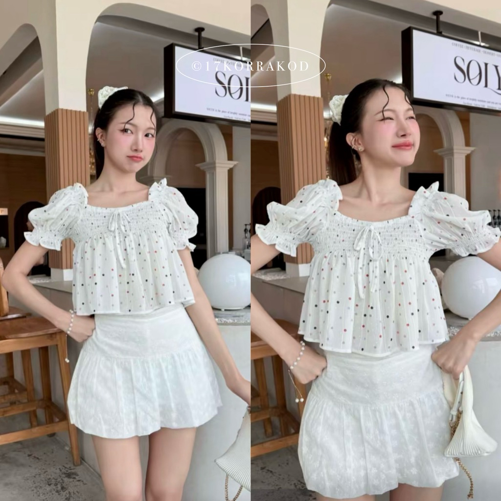 🌻เสื้อแขนจั๊มแขนตุ๊กตา ดีเทลสม็อคช่วงอกผูกโบว์หน้า (Khun Studio)