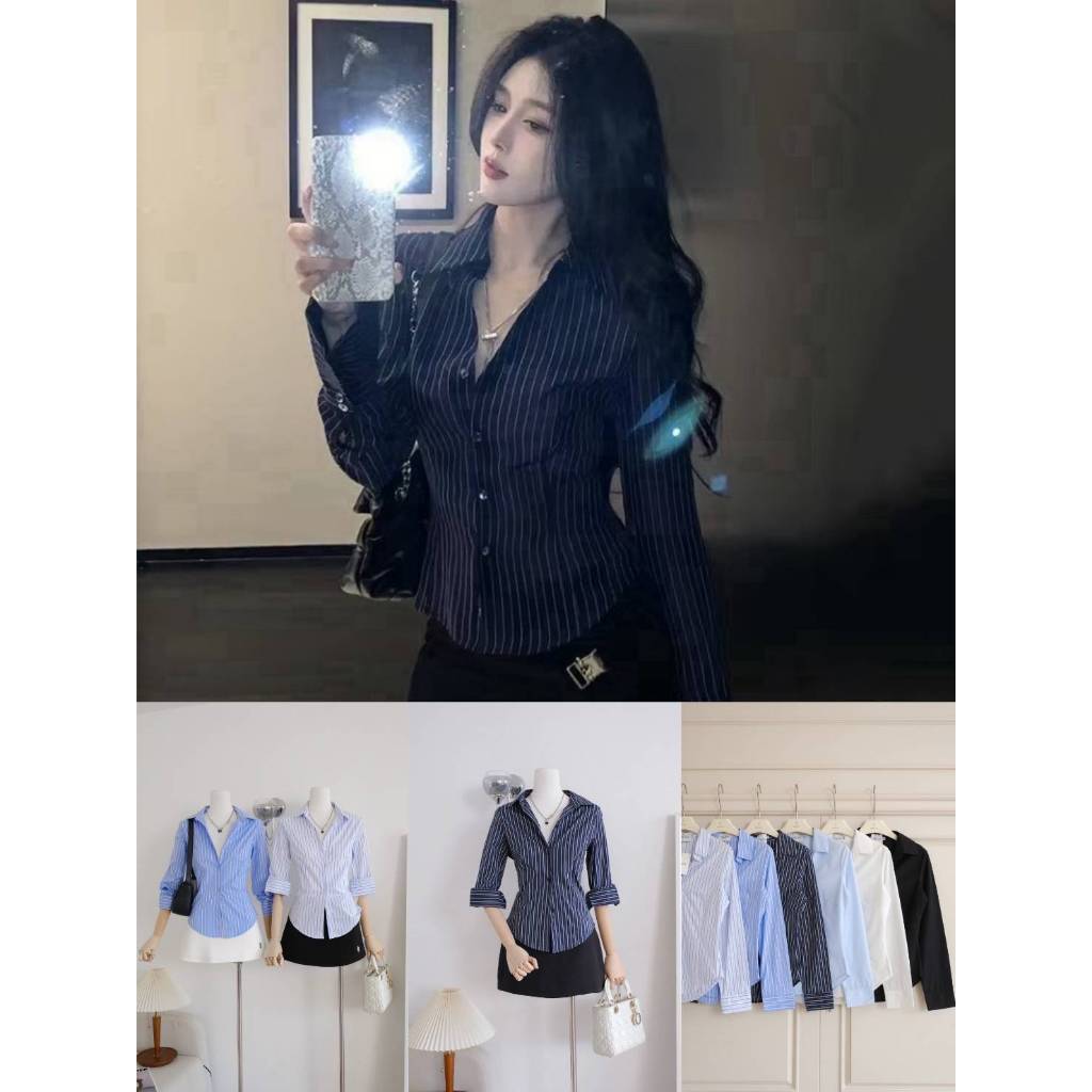 •PRISANA• PSN 87048 เสื้อเชิ้ตผ้าคอตตอนนิ่ม ลื่น ใส่สบาย ดีเทลตีเกล็ดเข้ารูป ใส่สวยปั้ว ๆ