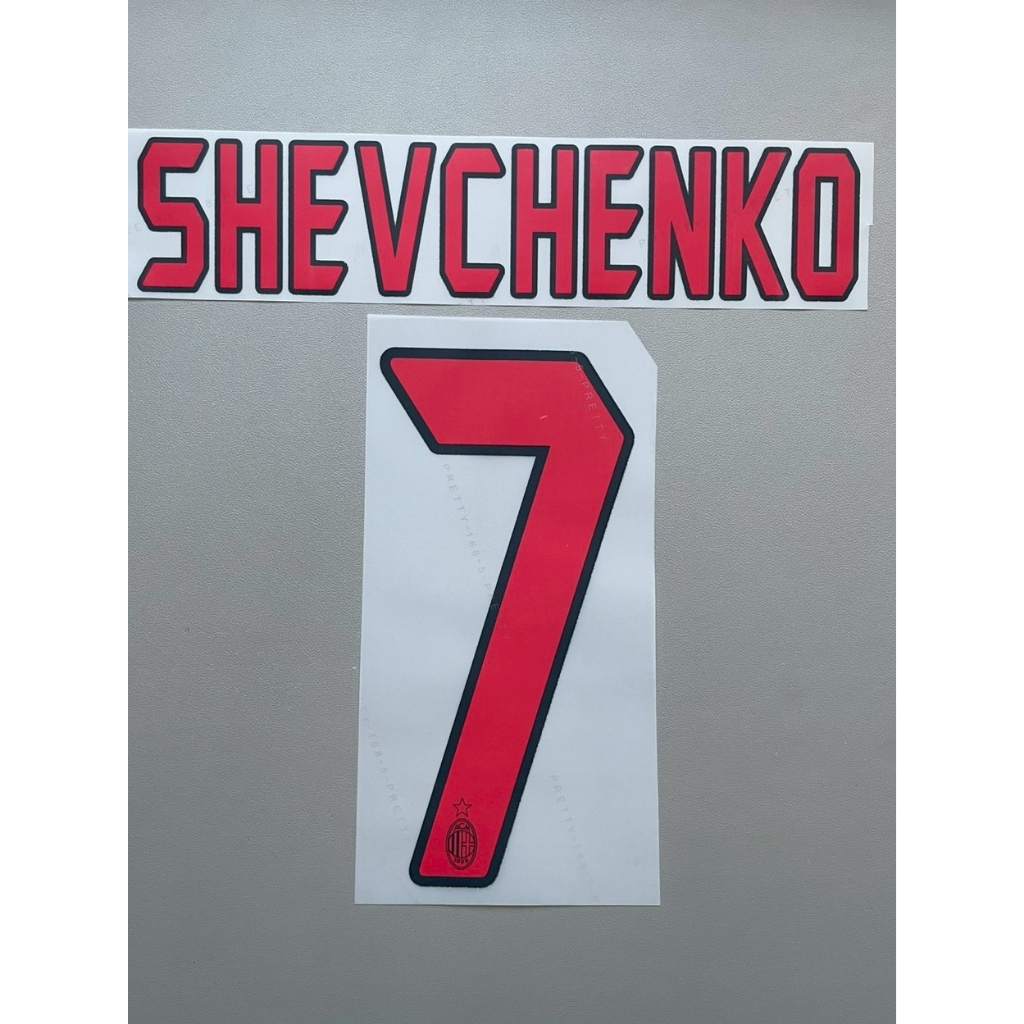 Name set - SHEVCHENKO 7 AC Milan 2004-2007 สีแดง ขอบดำ - Flex Transfer