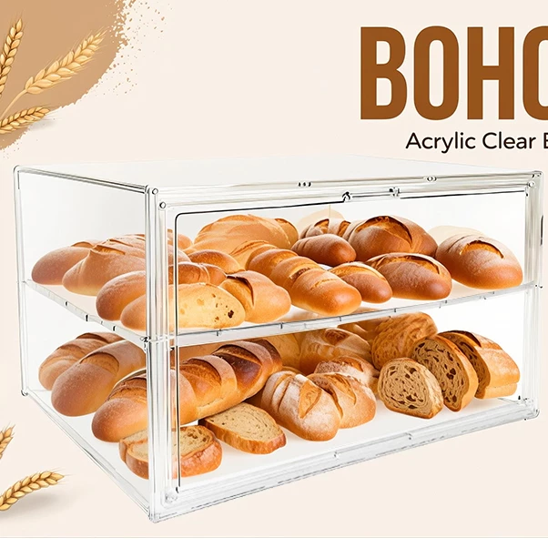 กล่องขนมปังใสขนาดใหญ่พิเศษ 50*37*29.5 ซม. เหมาะสำหรับเคาน์เตอร์ครัว เบเกอรี่ ชั้นวางขนมในโรงแรม ตู้โชว์ขนมอะคริลิก ภาชนะ