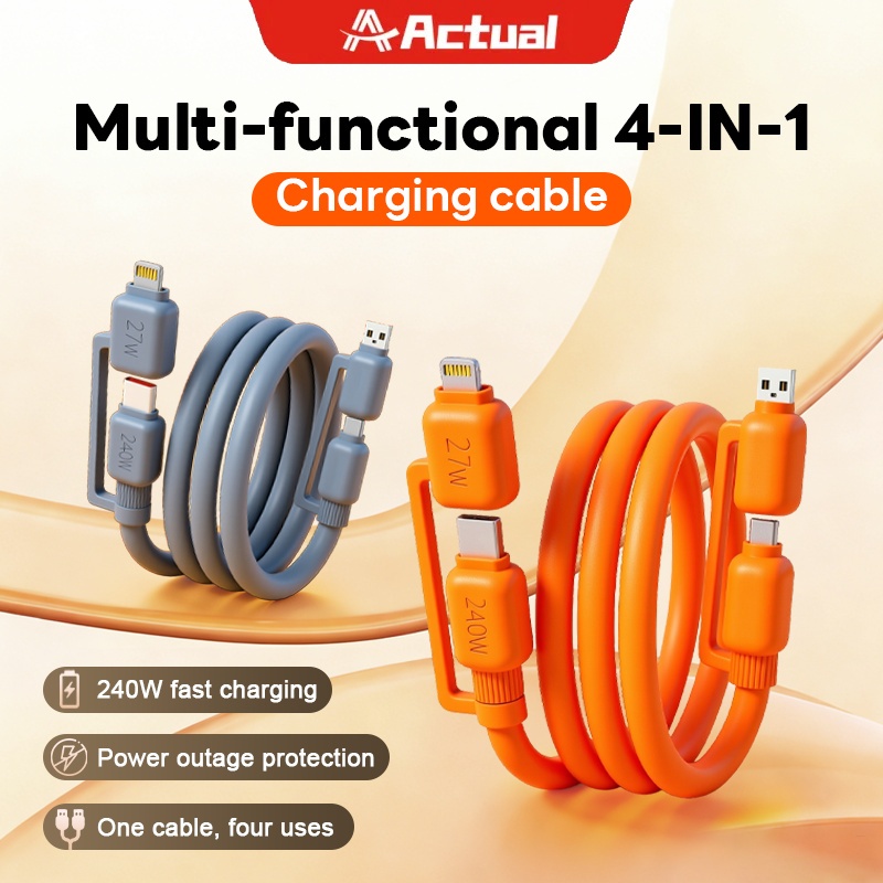Actual 4 in 1 ชนิดชาร์จเร็วสายชาร์จ 1.5M PD 240W 27W รองรับ รุ่นซิลิโคน USB-A to Type-C/Li-gh-tn-ing