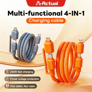 Actual 4 in 1 ชนิดชาร์จเร็วสายชาร์จ 1.5M PD 240W 27W รองรับ รุ่นซิลิโคน USB-A to Type-C/Li-gh-tn-ing Ios Android ทุกรุ่น