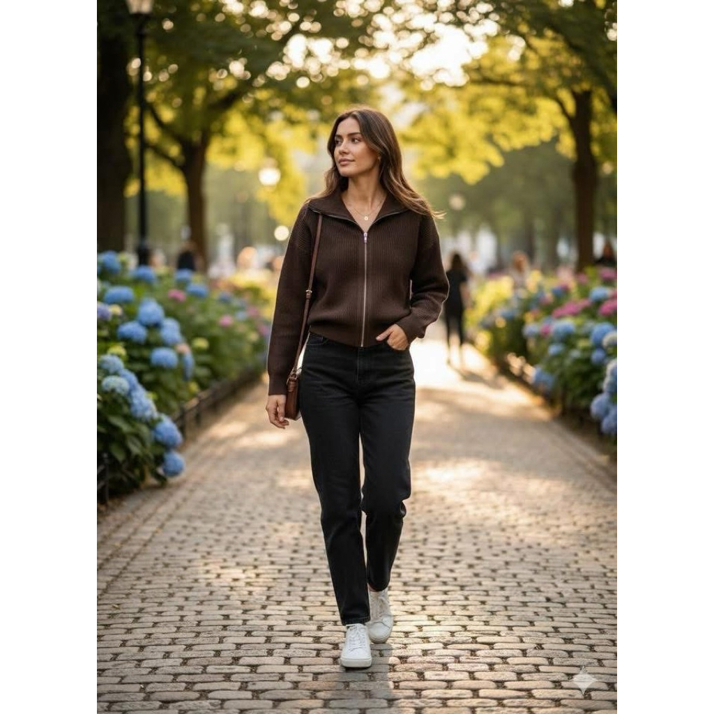 Oysho เสื้อไหมพรมแขนยาว ซิปหน้า