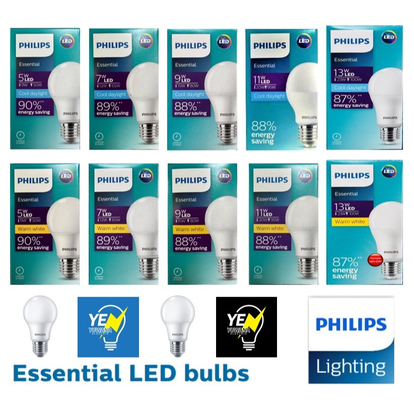Philips หลอดไฟ LED Philips Ess Bulb LED 5w 7w 9w 11w 13w ขั้ว E27 ประหยัดไฟ ทนทาน ของแท้ 100%