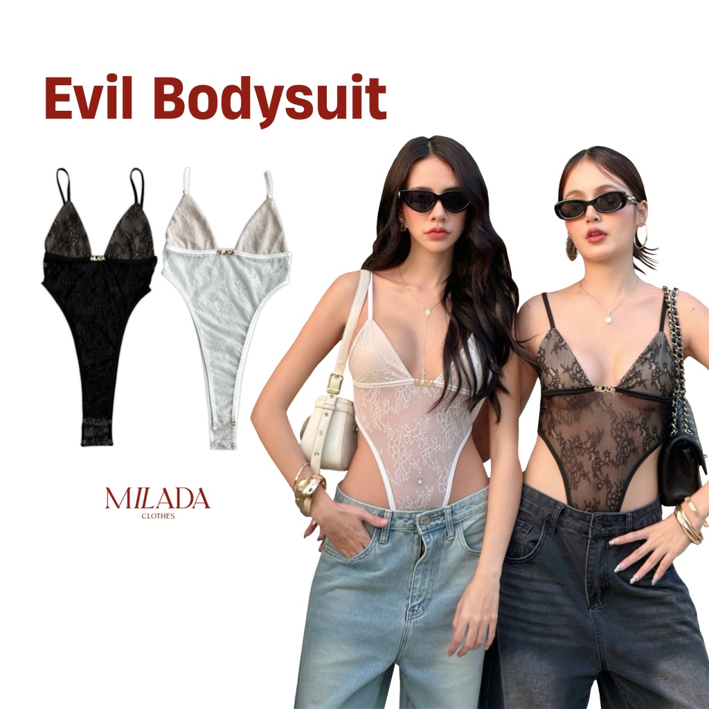 Evil bodysuit บอดี้สูทลูกไม้ซีทรู (1039)