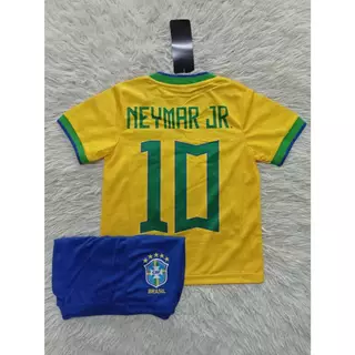 เสื้อกีฬาฟุตบอลเด็กแขนสั้น ลายทีมชาติบราซิล 2023 พร้อมสกรีนชื่อ+เบอร์ สินค้าคุณภาพA