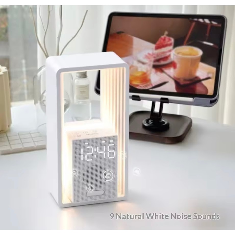 นาฬิกาปลุกจำลองพระอาทิตย์ขึ้นพร้อมลำโพงเสียงไวท์นอยส์ ไฟกลางคืนปรับความสว่างได้ นาฬิกาตั้งโต๊ะสำหรับใช้ในบ้านและห้องนอน - รูปที่ 6
