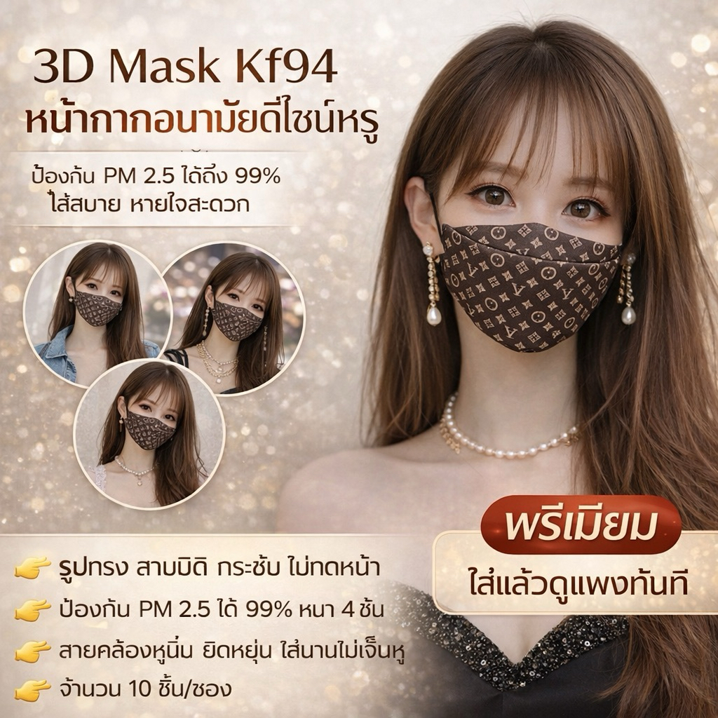 😷 3D Mask หน้ากากอนามัยสำหรับผู้ใหญ่ รูปทรง 3 มิติ (3D Design)
