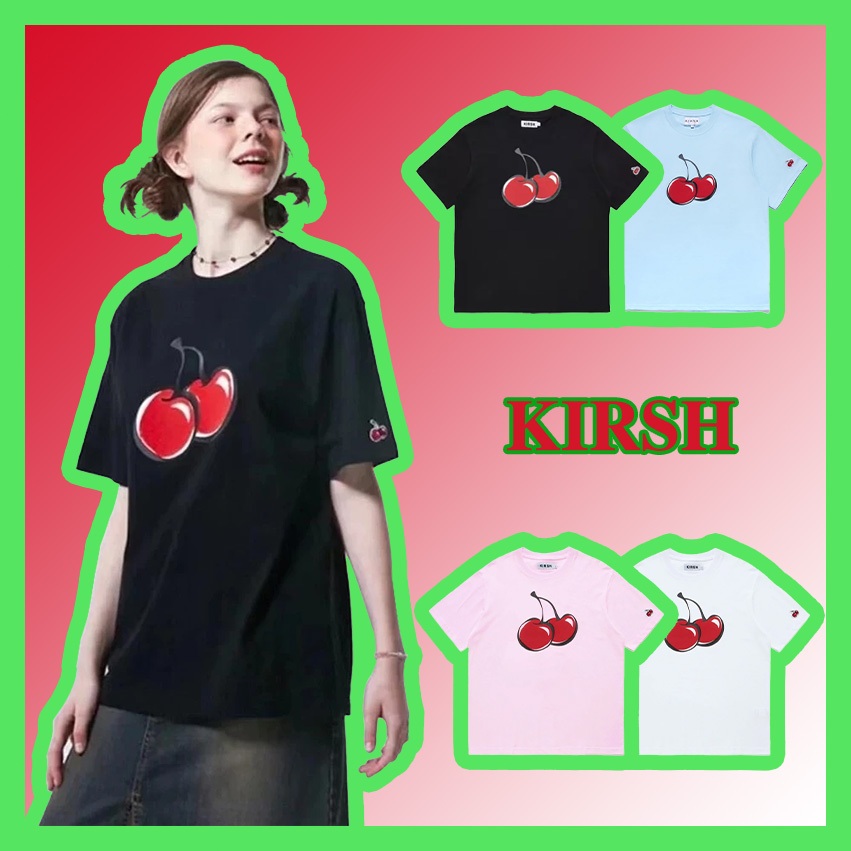 [สินค้าเกาหลีแท้ 100%] KIRSH BIG CHERRY TOP เสื้อยืดคอกลมอเนกประสงค์มีสไตล์ขนาดเดียวของผู้หญิง