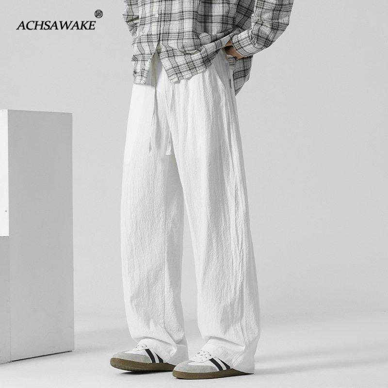 ACHSAWAKE กางเกงขายาว ผู้ชาย สไตล์วินเทจ หย่อนร่วง ลุคยูลิต้า แฟชั่นยามาโมโตะ หลายแมทช์ ขากว้าง สบายๆ