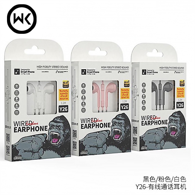 หูฟัง WK Design y26 รุ่น kingkong หูฟัง 3.5mm Typec phone เสียงดี.เบสหนัก สำหรับทุกยี่ห้อ os/Android(รับประกัน 1 ปี）