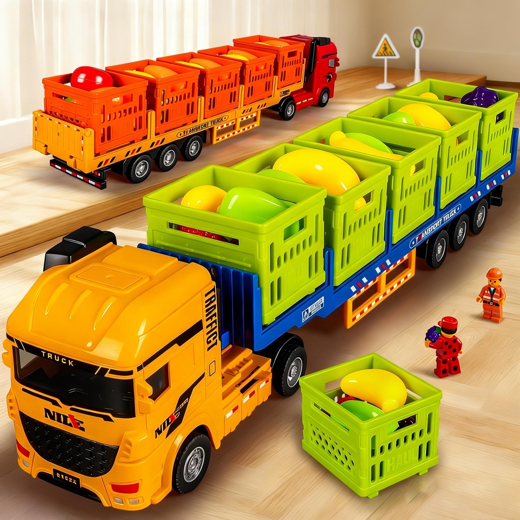 รถบรรทุกของเล่นเด็ก ระบบเฉื่อย ขนส่งผลไม้ ถอดประกอบได้ สำหรับเด็กชาย ของเล่นเด็กชาย รถขนส่งผลไม้ ระบบเฉื่อย - รูปที่ 2