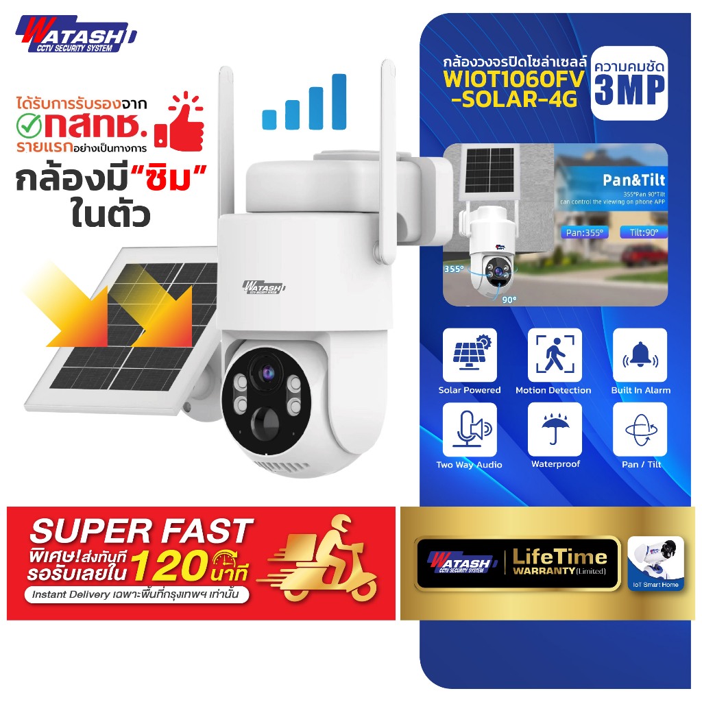 [ใหม่] WATASHI Vsim รุ่น WIOT1060FV-SOLAR-4G คมชัด 3 ล้าน ใช้อินเตอร์เน็ตโดยไม่ต้องใส่ซิม ภาพสีตลอดเวลา