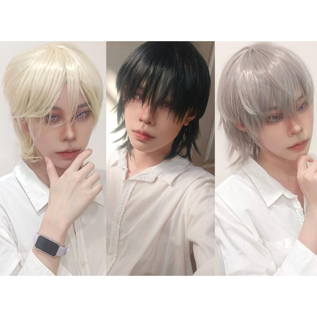 ✅มีสินค้าพร้อมส่งในไทย✅ ทดลองใส่จริงตามภาพเลยค่ะ วิกคอสเพลย์ผู้ชาย วิกผมสั้นทรงรากไทร