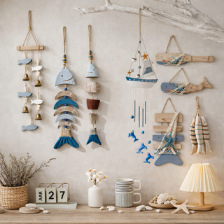 ไม้ตกแต่งผนังสไตล์เมดิเตอร์เรเนียน ปลาไม้ จี้ก้างปลา เรือใบ …