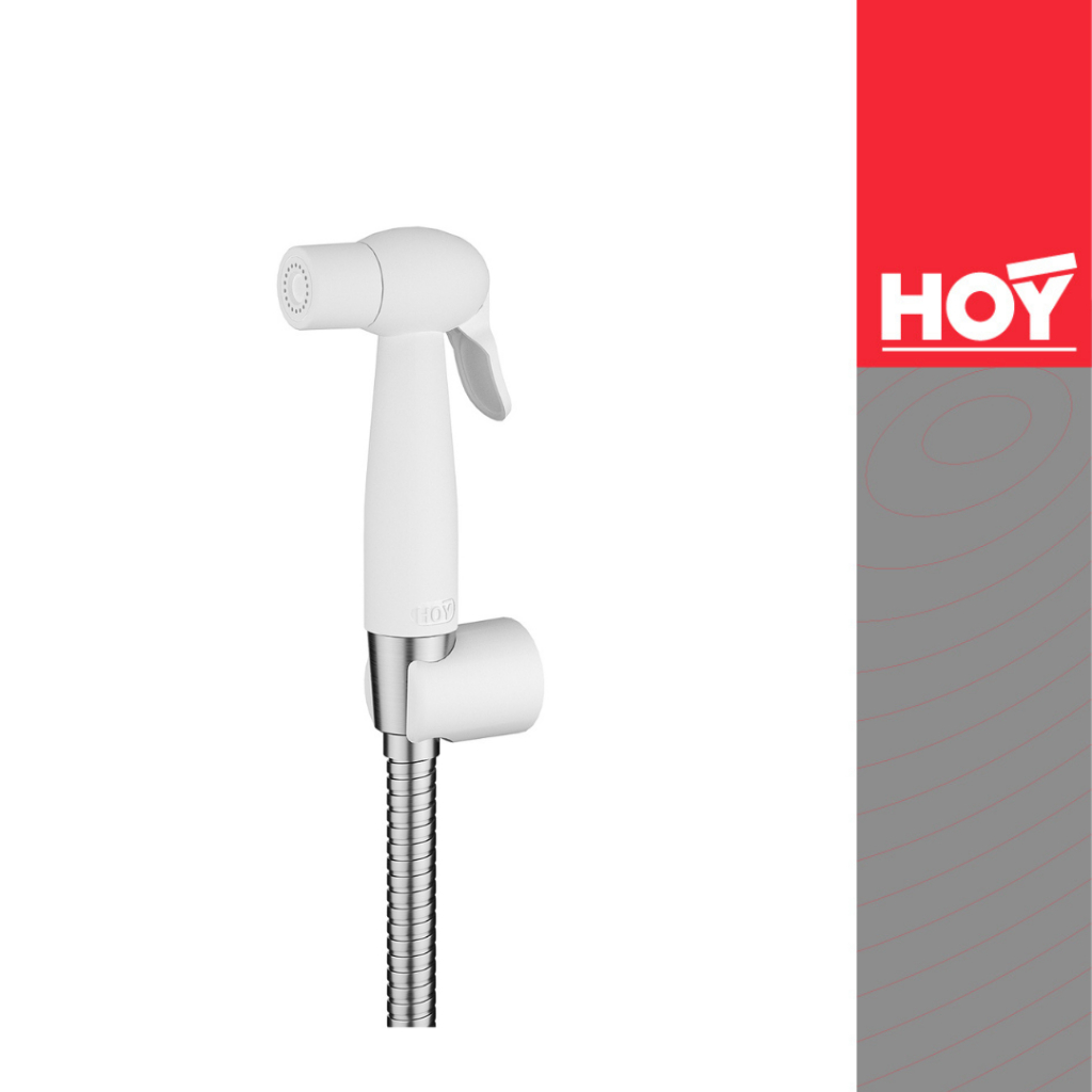 ็HOY ชุดหัวฉีดชะล้างพลาสติกสีขาว พร้อมสายสเตนเลส 201 FXHOY-0013WS (Clearance Product) ห่อแอร์
