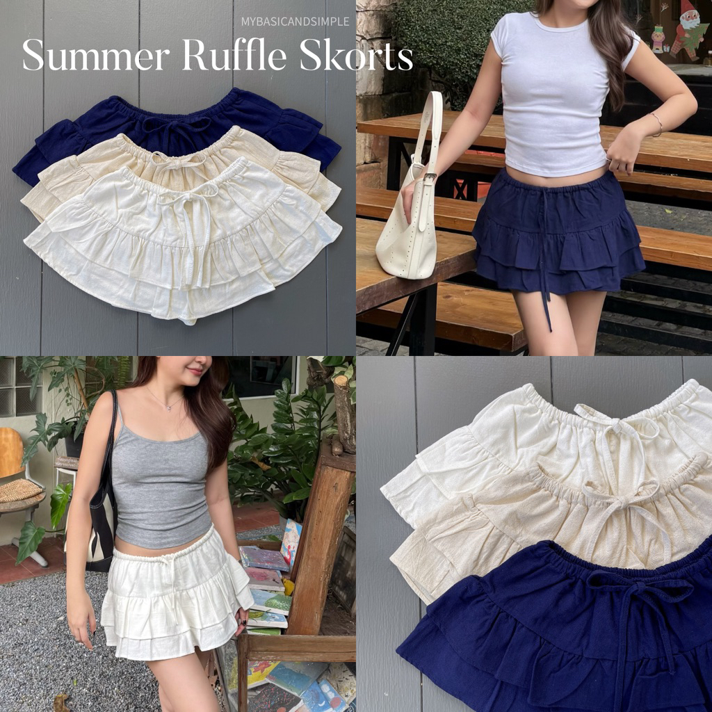 MYBASIC | Summer Ruffle Skort กระโปรงกางเกงเอวต่ำ ผ้าคอตตอนผสมไม่บาง🌅