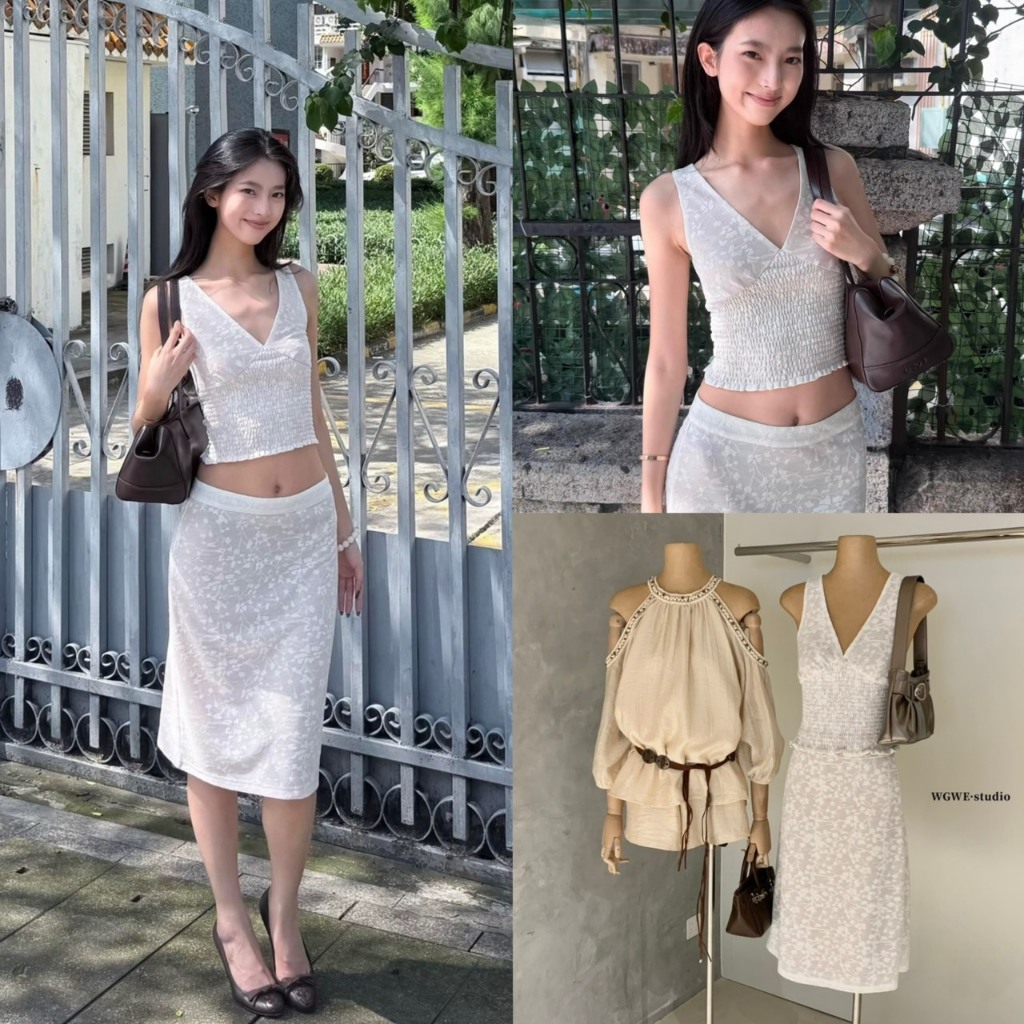 (พร้อมส่ง) set2pcs. เสื้อคอวีแขนกุด+กระโปรงสามส่วนรุ่น 8656 TAG WG.WE 🇰🇷