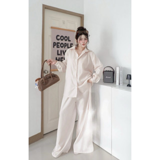พร้อมส่ง ชุดเซ๊ท 2 ชิ้น เสื้อ over size แขนยาว+ กางเกงขาบาน