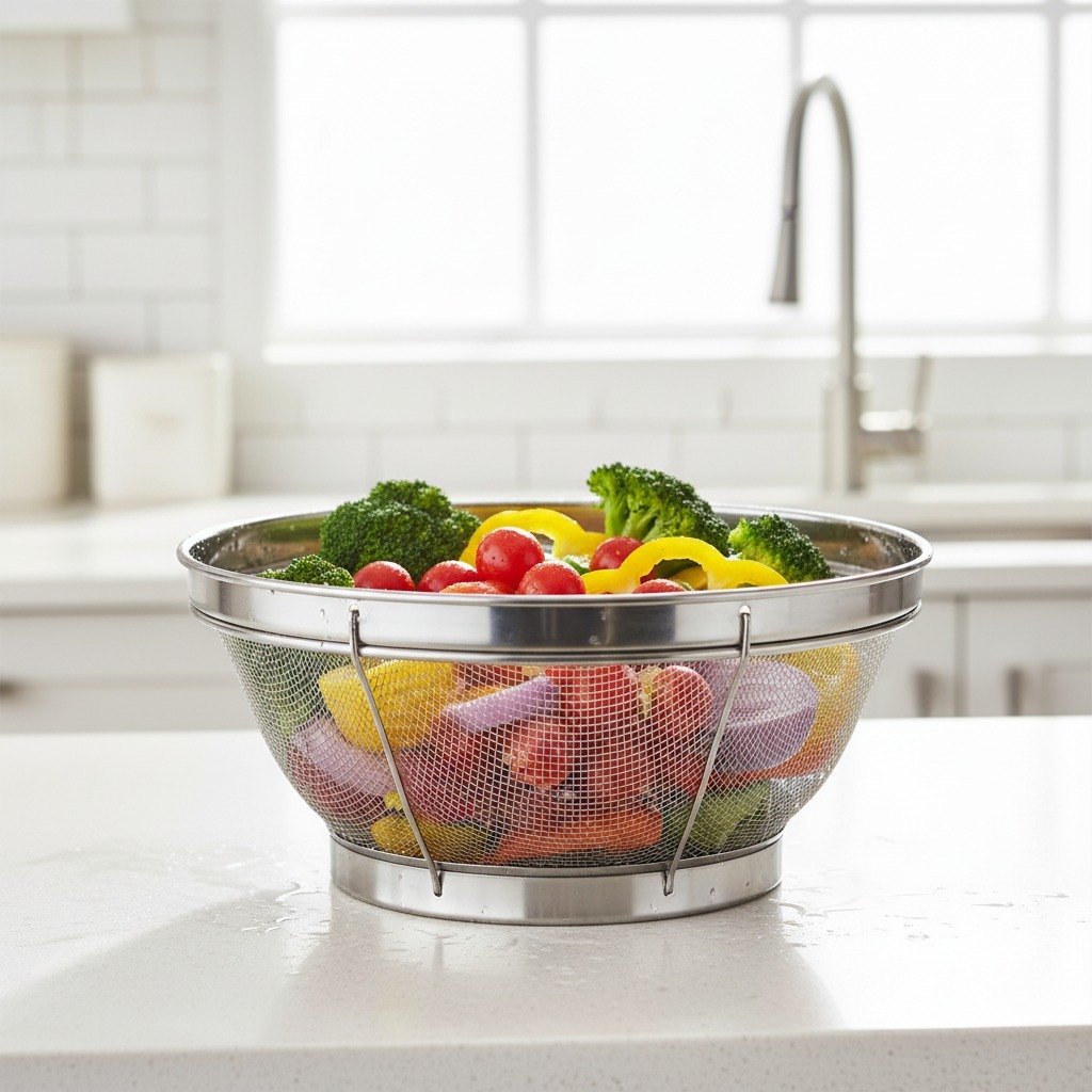 ตะกร้าตะแกรงสเตนเลส 19 ซม. ( ตะแกรงล้างผัก ) KC-2000
