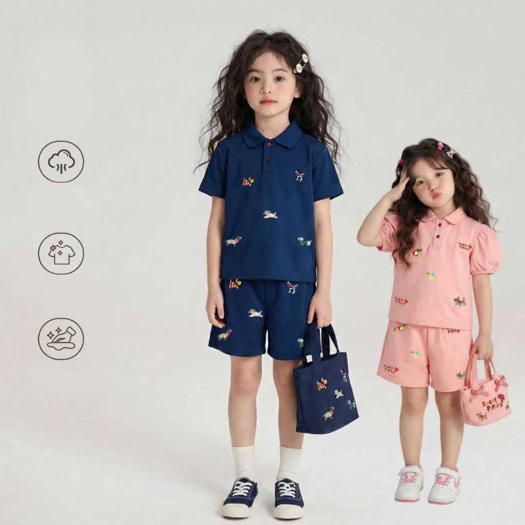 1-9 ปี ชุดเซทเด็กฤดูร้อน แขนสั้น + กางเกงขาสั้น เวอร์ชั่นเกาหลี ลำลองสบายๆ 2 ชิ้น