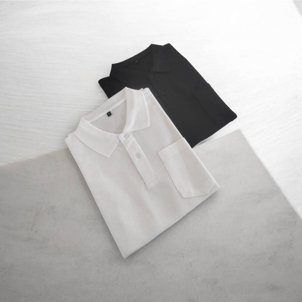 เสื้อโปโล ผ้าจุติ TK ลิ้ง สีขาว / ดำ