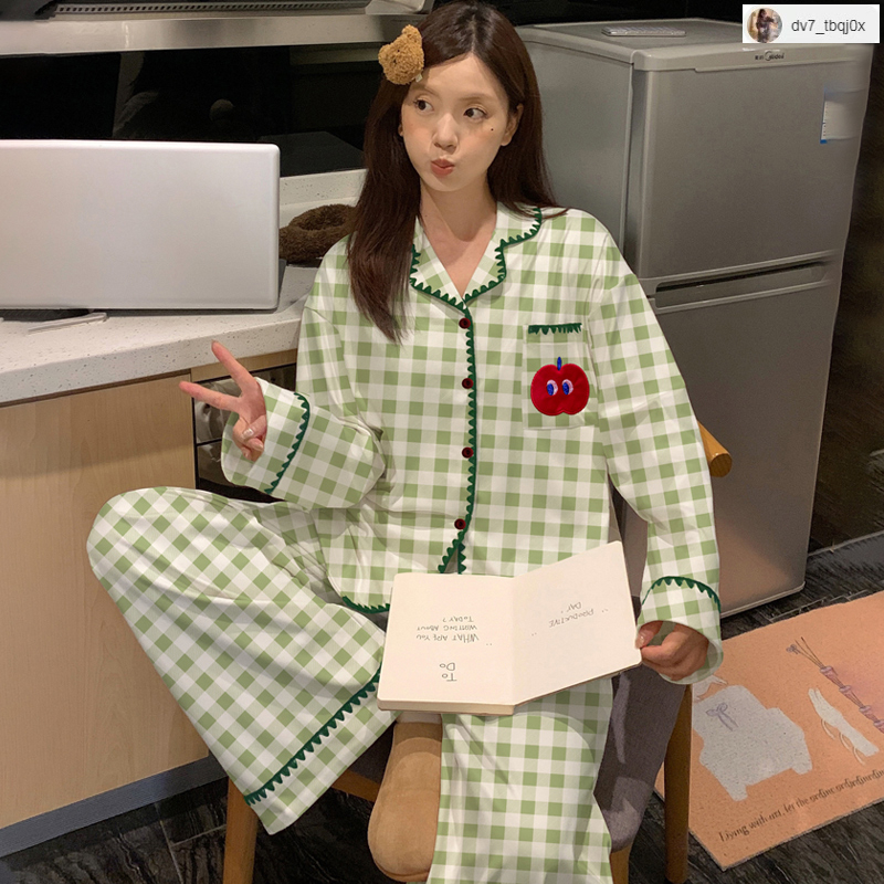 (ราคาถูกที่สุด)ชุดนอนแขนยาว，ชุดนอนคาร์ดิแกนล่าสุด，ผ้าเนื้อนุ่ม，สไตล์ญี่ปุ่น-เกาหลี，ขายาว+เสื้อ，M-2XL - รูปที่ 3