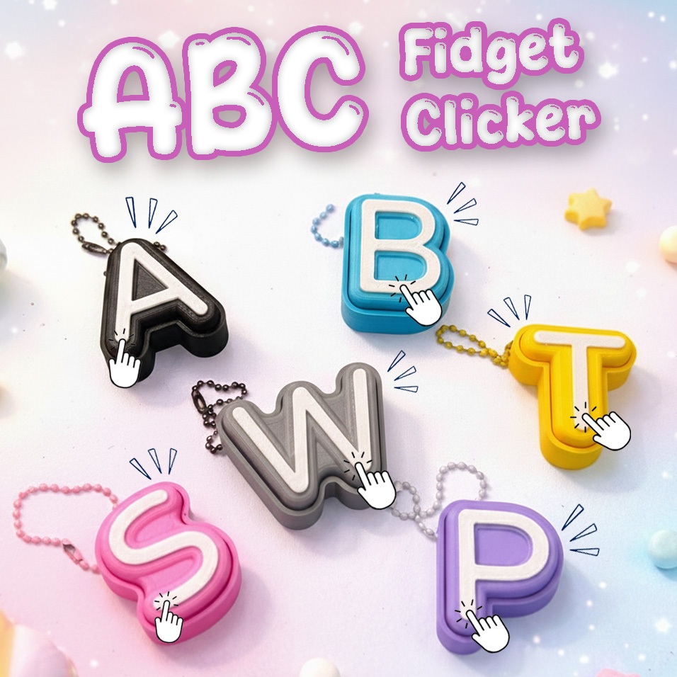 ABC Fidget Clicker 3D Print คลิกเกอร์พวงกุญแจตัวอักษร เลือกตัวอักษร เลือกสีได้