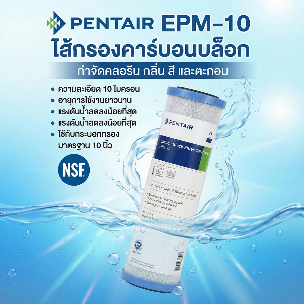 Pentair ไส้กรองน้ำ CTO รุ่น EPM10 มาตรฐาน NSF ขนาด 10 นิ้ว