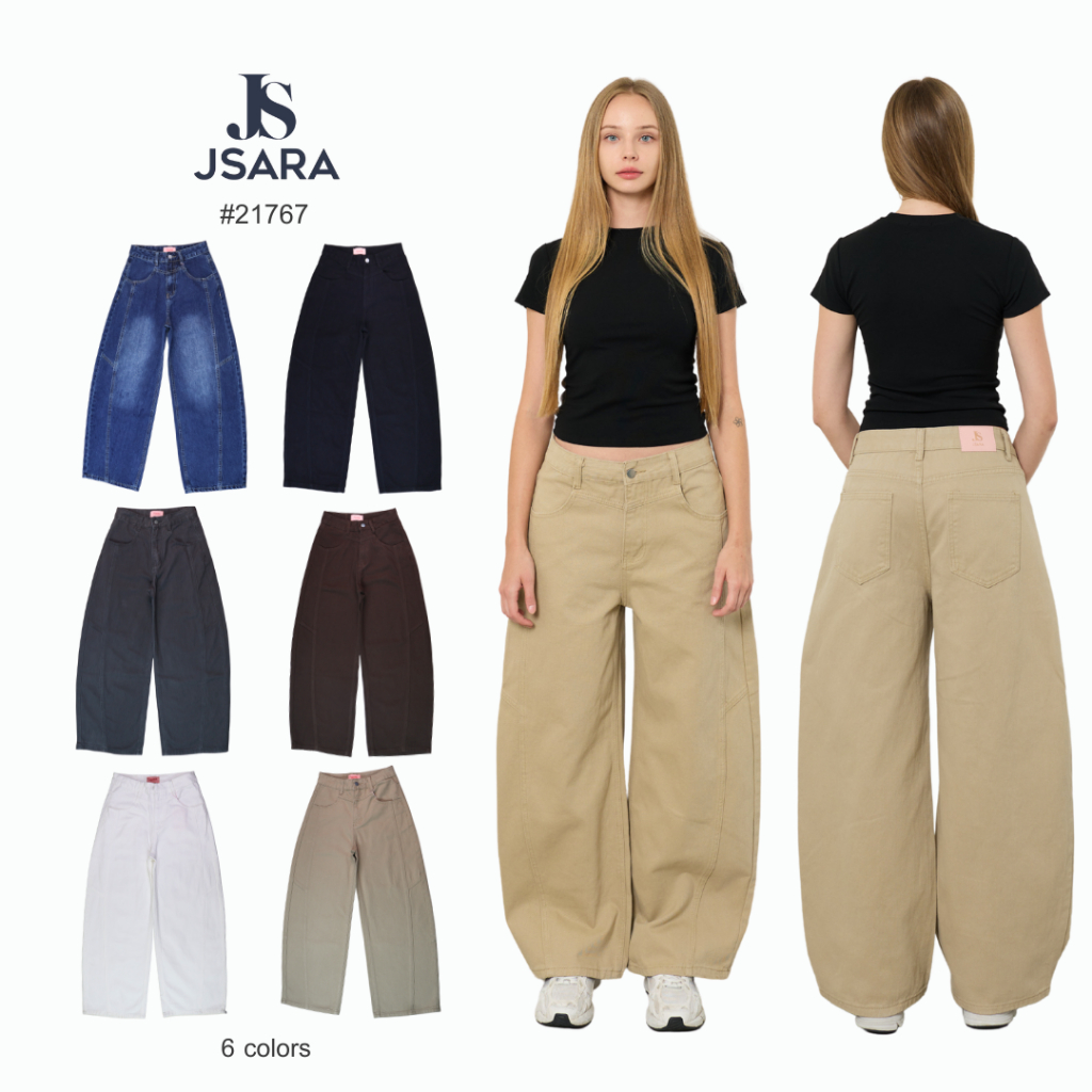 JSARA  Barrel Cropped Jeans สำหรับทุกคน ดีไซน์คลาสสิก ใส่สบาย 6 สี ตอบโจทย์ทุกสไตล์การแต่งตัว ขายาวร