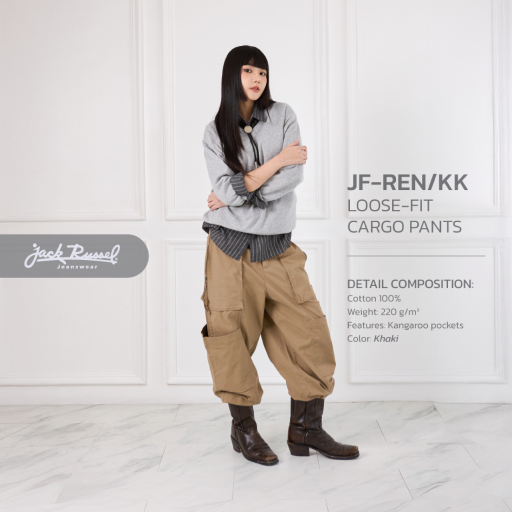Jack Russel - Women Cargo - กางเกงคาร์โก้ผู้หญิงทรงหลวม Handwerk JF-REN/BK Loose Fit Kangaroo Pocket Black