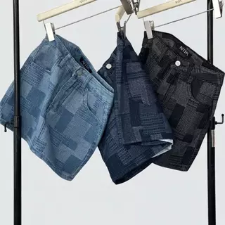 Atipashop - Ligne Denim Skirt (#ATP601) กระโปรงสั้นยีนส์ลายสก็อตตาราง