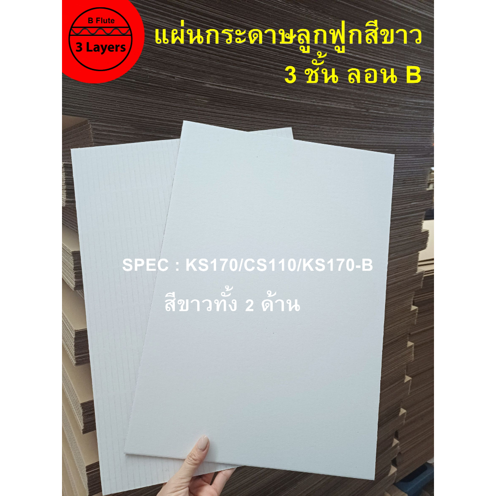 แผ่นกระดาษลูกฟูกสีขาว ทั้ง 2 ด้าน ลอนB 3ชั้น ขนาด A3 และขนาดอื่นๆ สำหรับงาน DIY/ 1 แพ็คมี 25 แผ่น