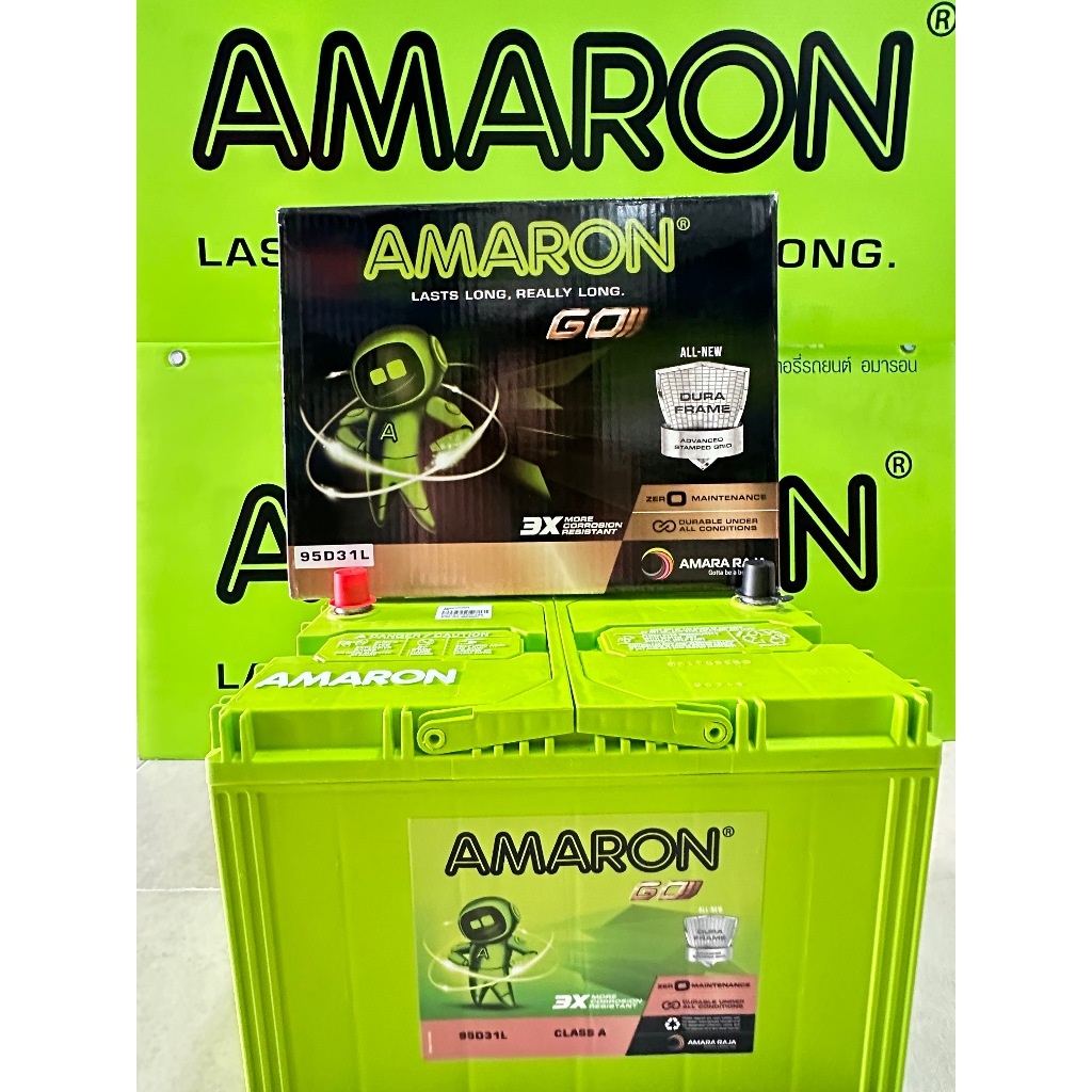 Amaron สีใหม่แบตเตเตอรี่รุ่นG0 95D31L (ขนาดยาว31 กว้าง18 สูง23 เซนติเมตร) ประกัน1ปี