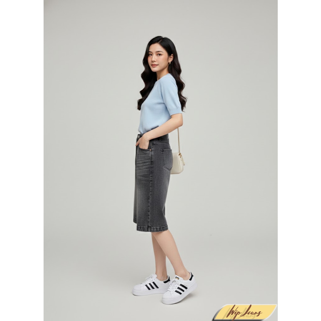 กางเกงยีนส์ขาสั้นทรงบอย 5 ส่วน สไตล์วินเทจผ้าไม่ยืด เอวสูงทรงสวยแมตช์ง่ายได้ทุกลุค SF16 - รูปที่ 3